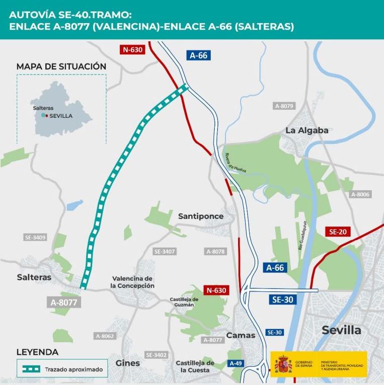 Imagen del trazado del tramo Valencina-Saltera de la SE-40