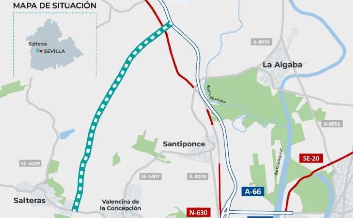 Imagen del trazado del tramo Valencina-Saltera de la SE-40. Foto: Mitma