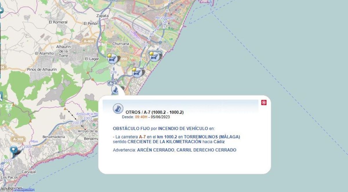Indicación de la incidencia. Foto: DGT