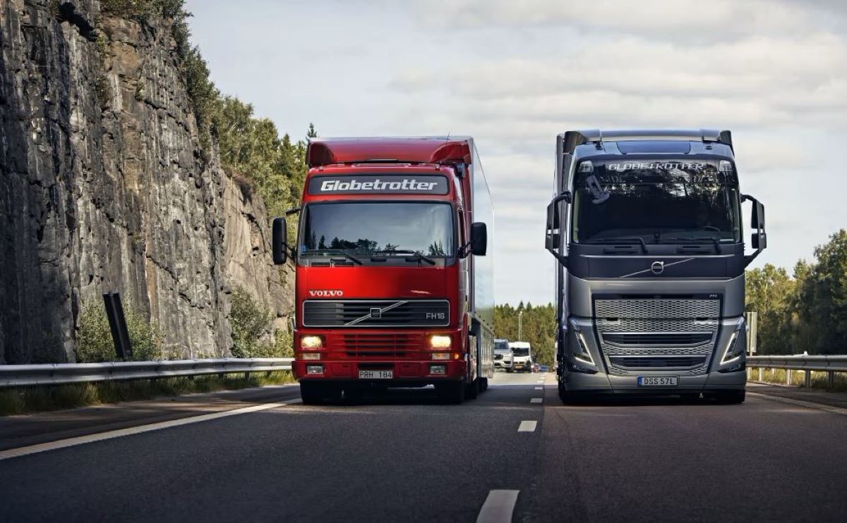 Imagen del primer Volvo FH y del actual. Fotos: Volvo Trucks