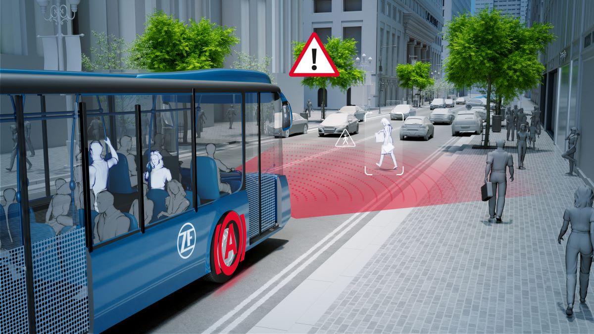 El CMS para autobuses urbanos de ZF es el primer sistema independiente del equipo original del sector que ayuda a mitigar, o incluso evitar, una colisión inminente y, al mismo tiempo, ayuda a los pasajeros de autobús que no están protegidos.