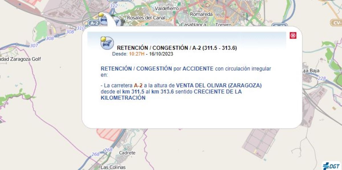 Indicación de la incidencia. Foto: DGT