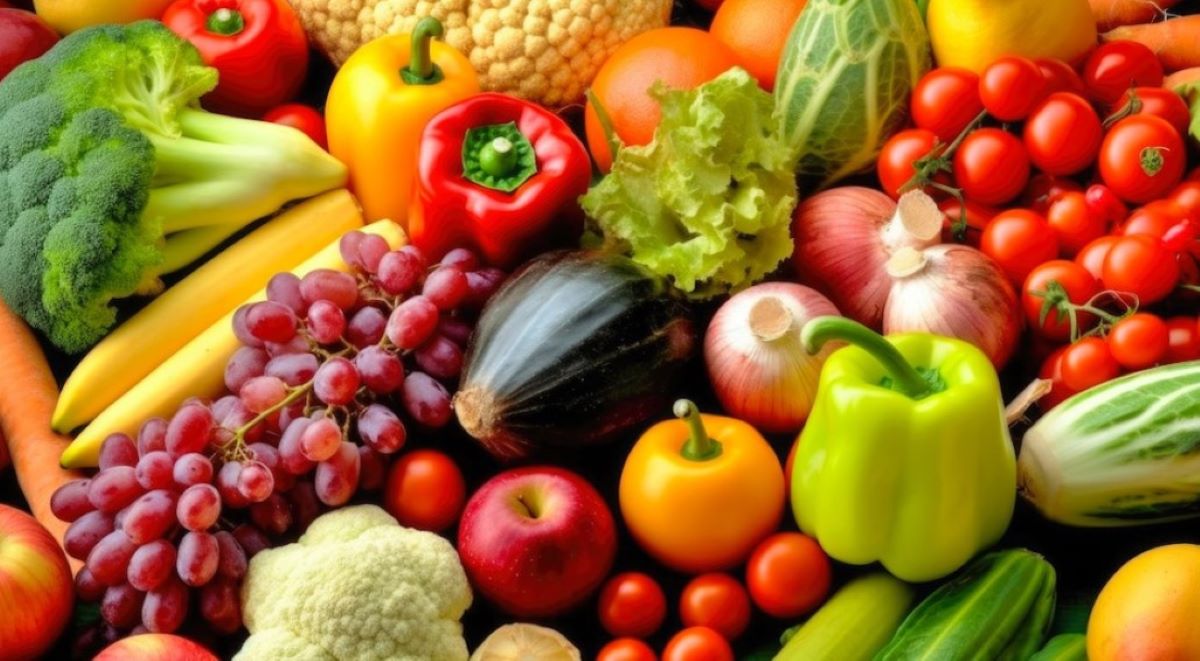 Imagen de frutas y verduras. Foto de archivo