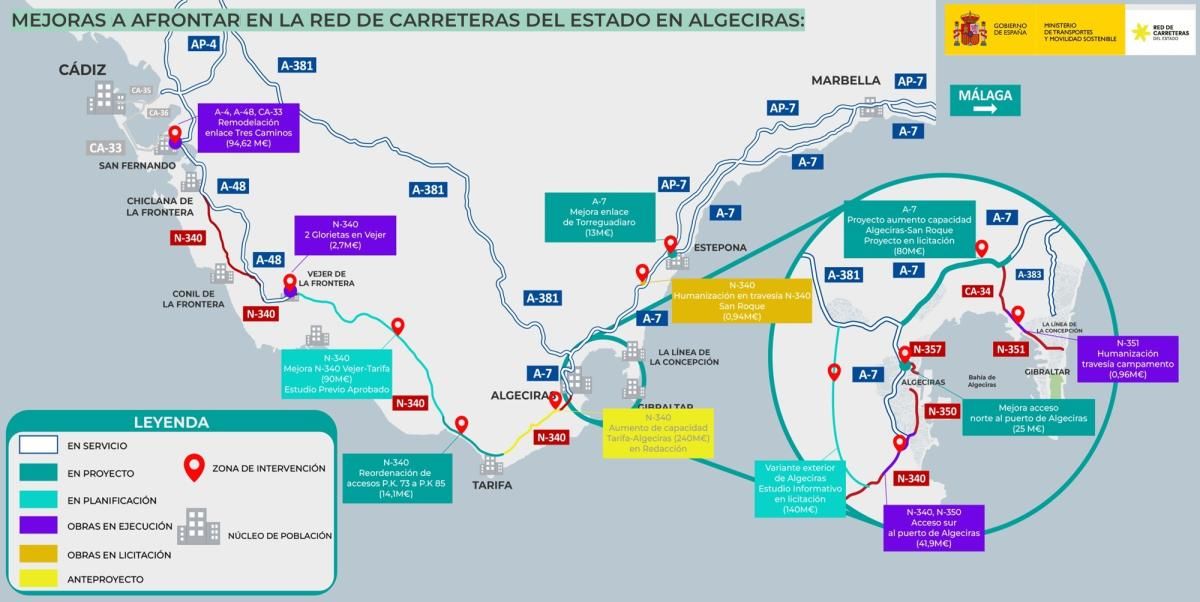 Mejoras a afrontar en la red de carreteras del estado en Algeciras. Foto: Ministerio de Transportes