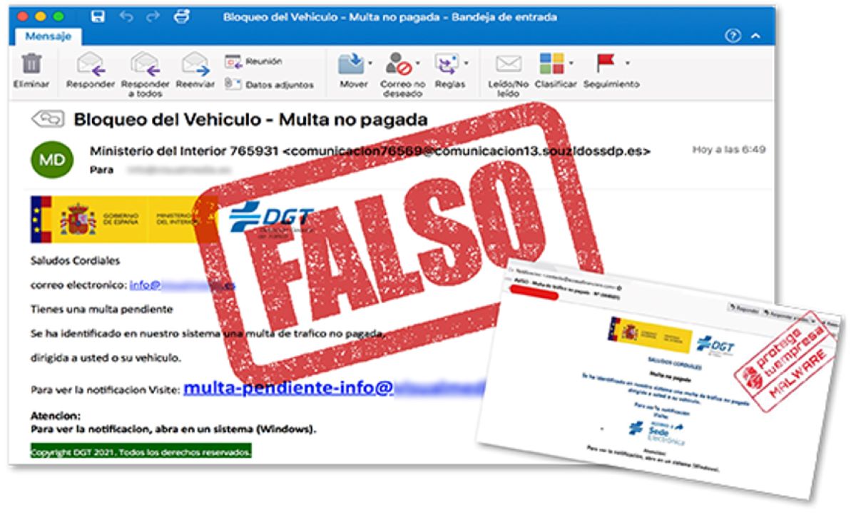 Imagen de un aviso falso de multa