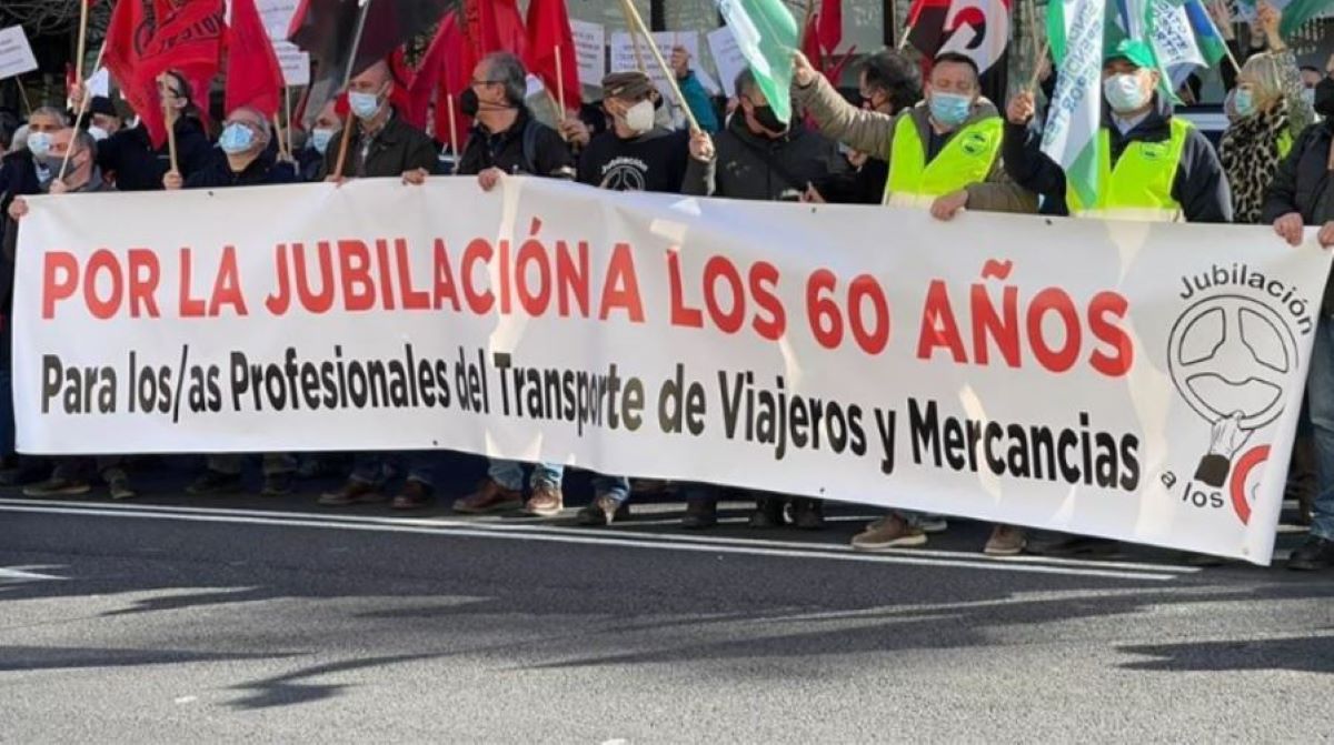 Imagen de una manifestación por la jubilación a los 60 de los conductores profesionales. Foto de archivo