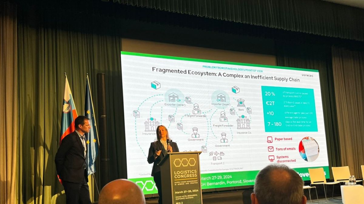 Presentación y demostración práctica de la interoperatividad durante el Slovenian Logistics Congress, en Portorož. Foto: Usyncro