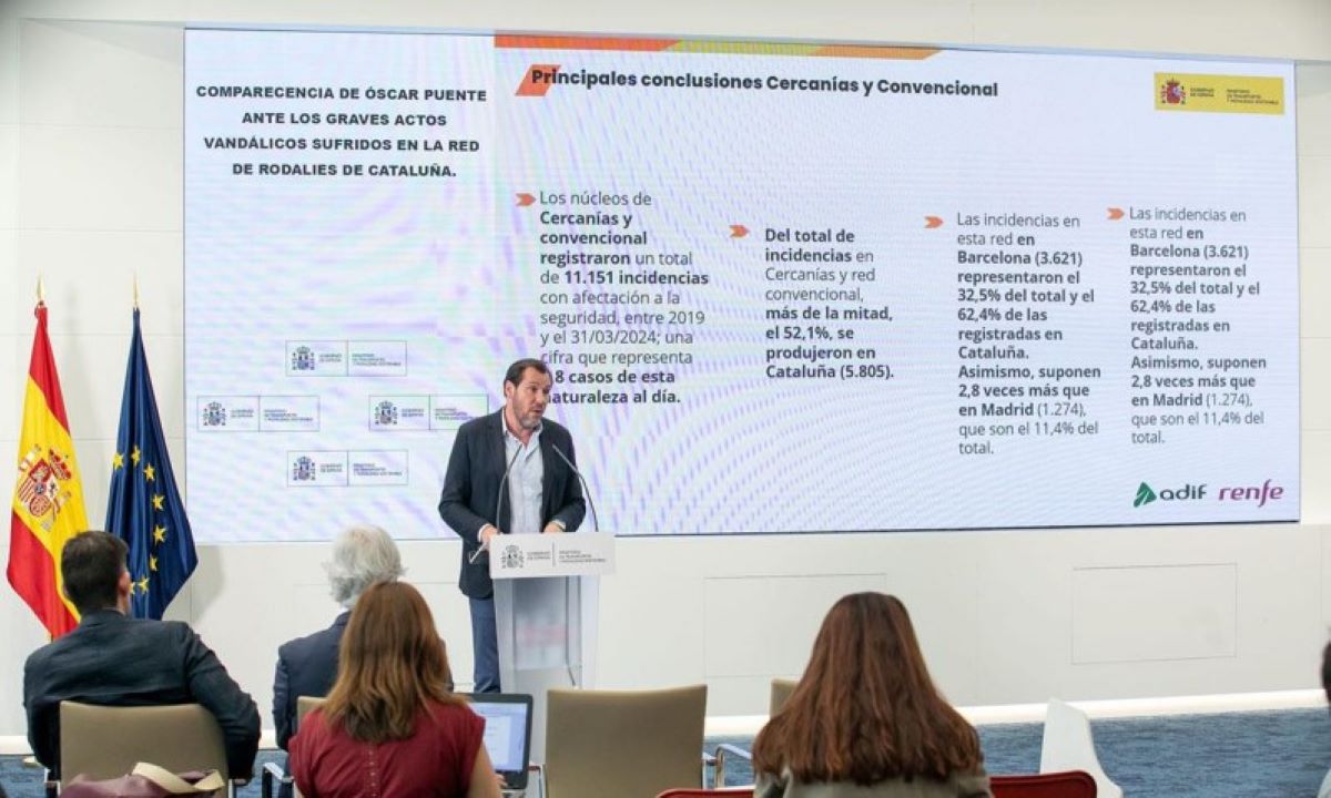 Comparecencia de Óscar Puente ante los actos vandálicos en Rodalies. Foto: Moncloa