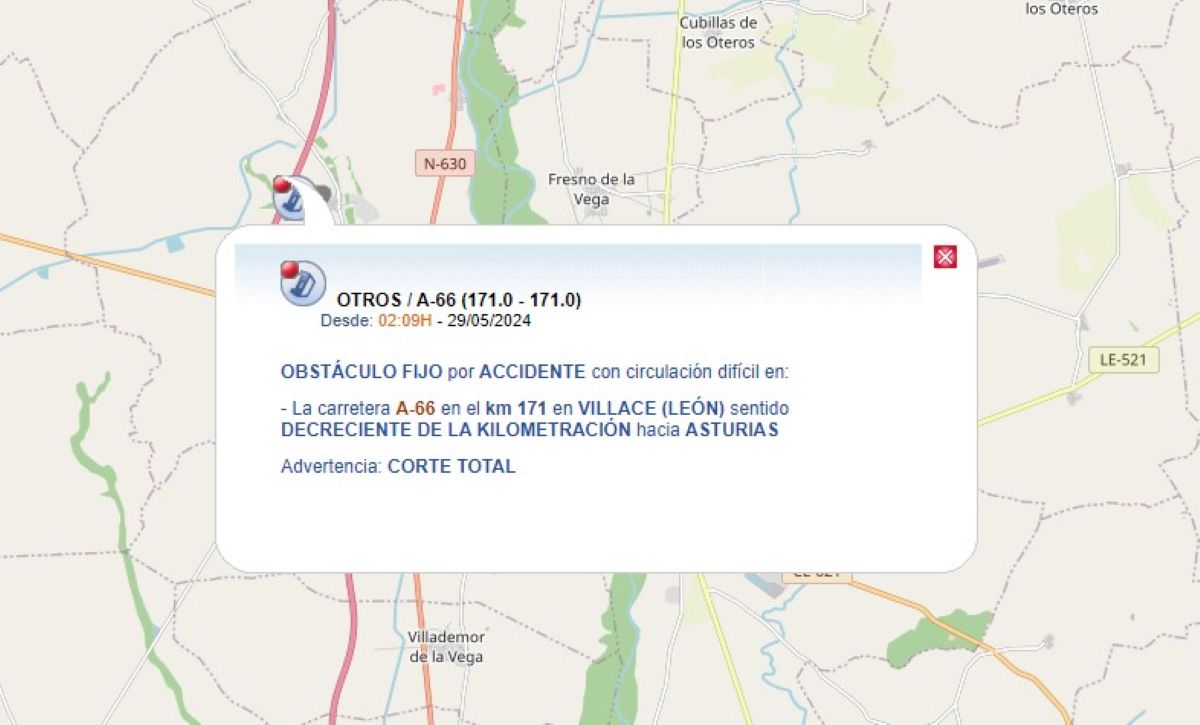 Indicación de la incidencia. Foto: DGT