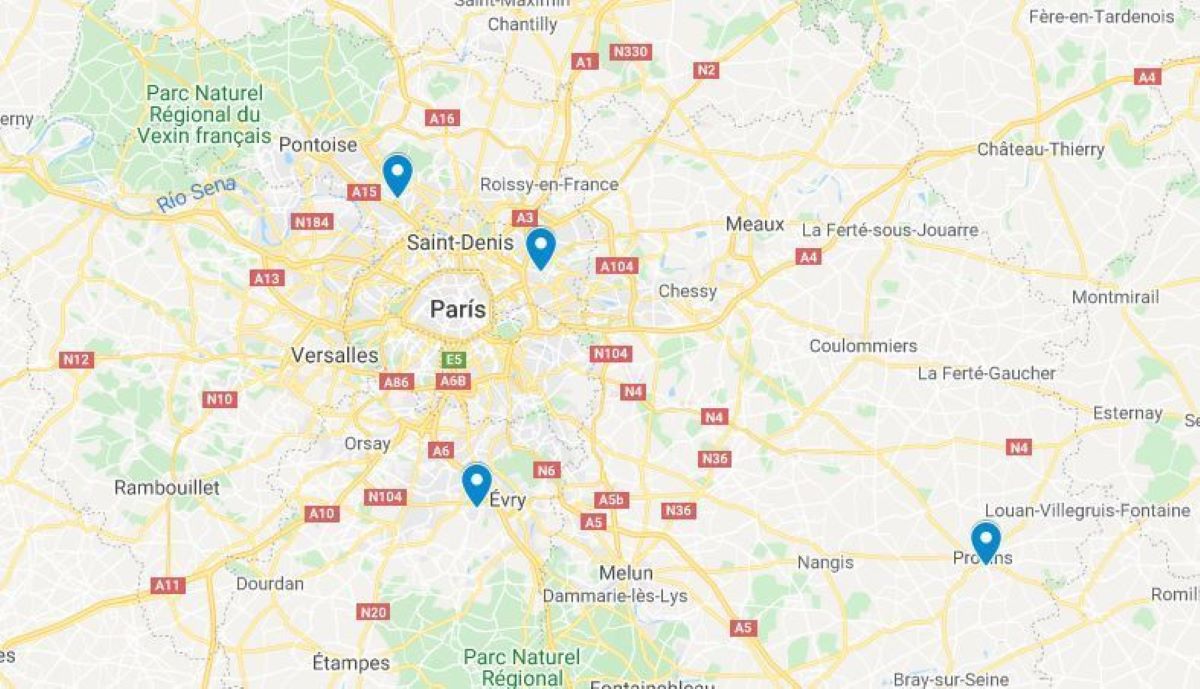 Mapa de París y alrededores. Foto de archivo