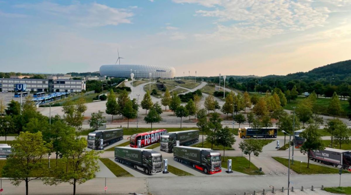 Así podría ser el parque de recarga para camiones y autobuses eléctricos del Allianz Arena. Fotos MAN Truck & Bus