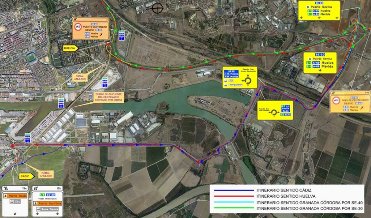 Afectaciones al tráfico en la SE-30. Foto: Ministerio de Transportes y Movilidad Sostenible