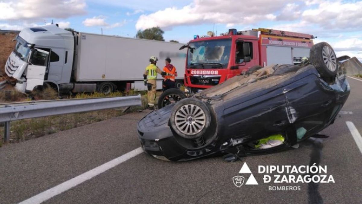 Imagen del accidente. Foto: Bomberos Diputación de Zaragoza