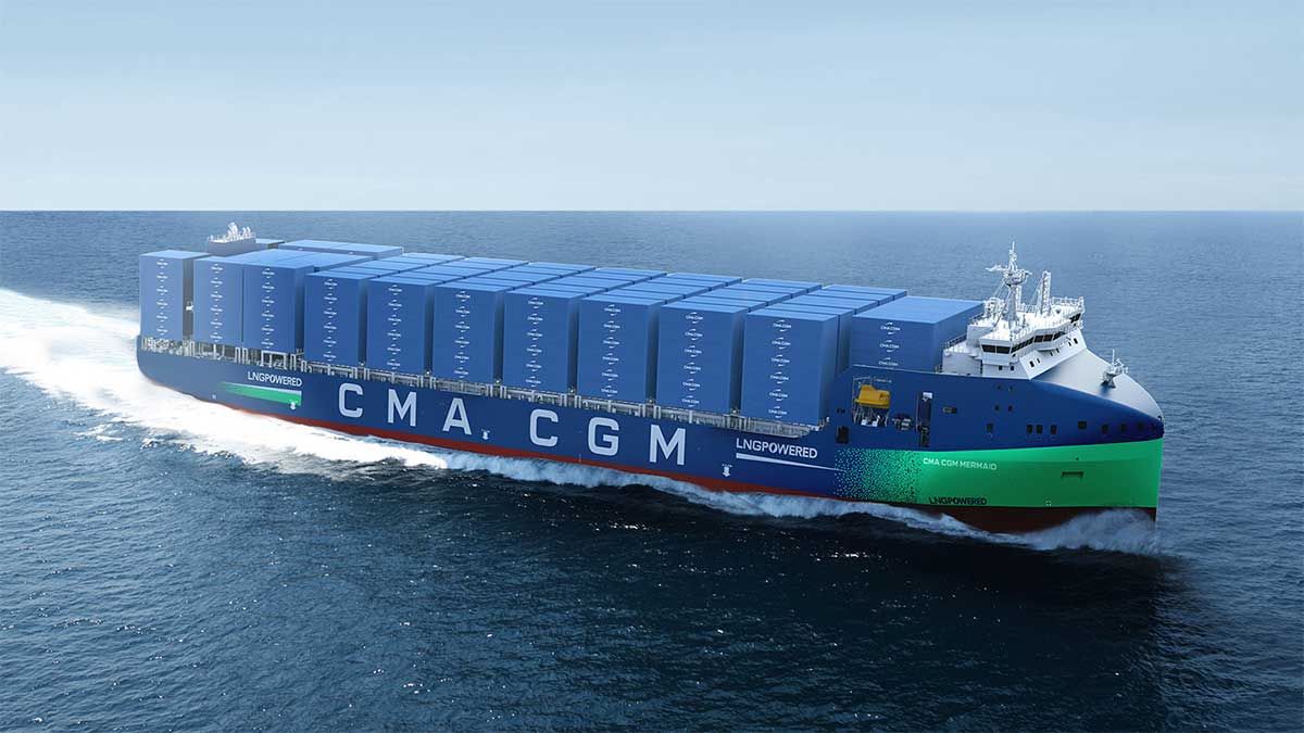Imagen de un buque de la naviera CMA CGM propulsado por GNL
