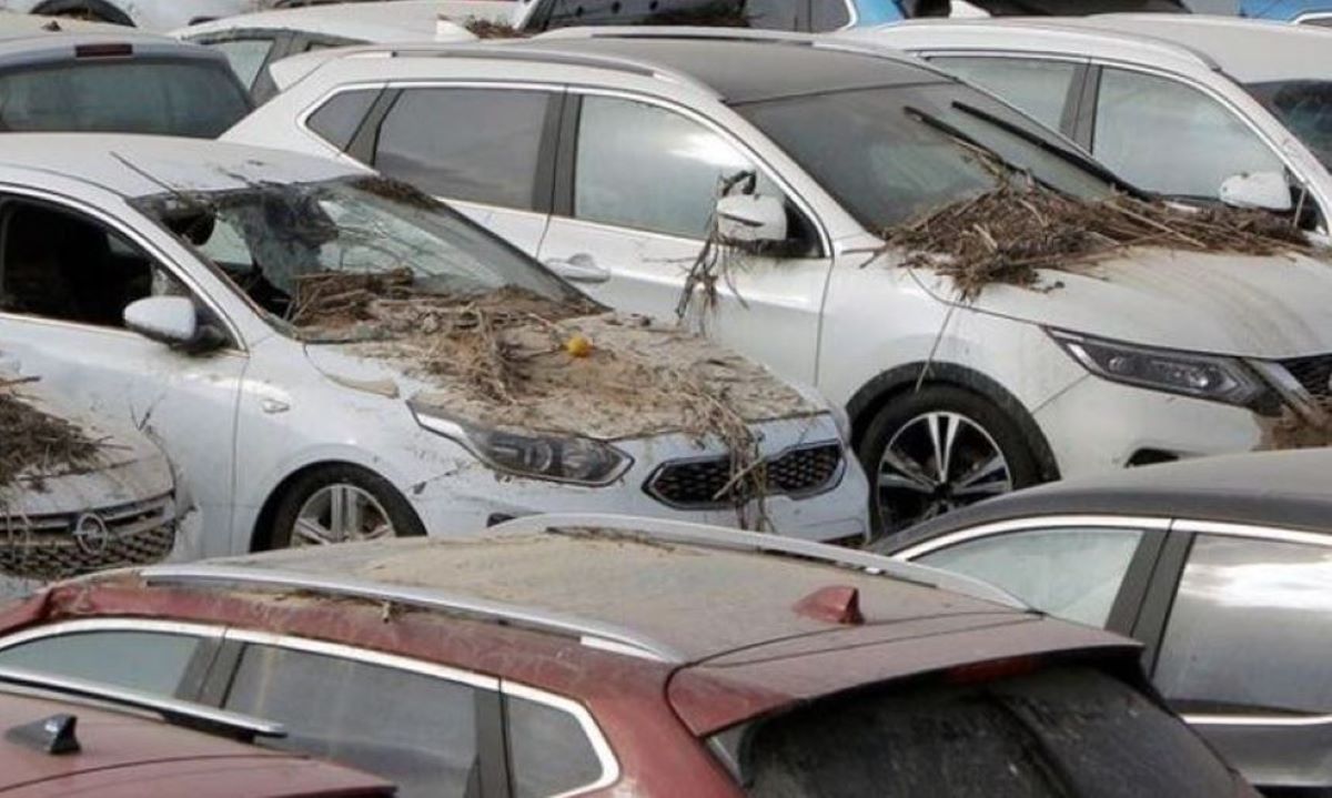 Imagen de automóviles en un concesionario dañados por la DANA