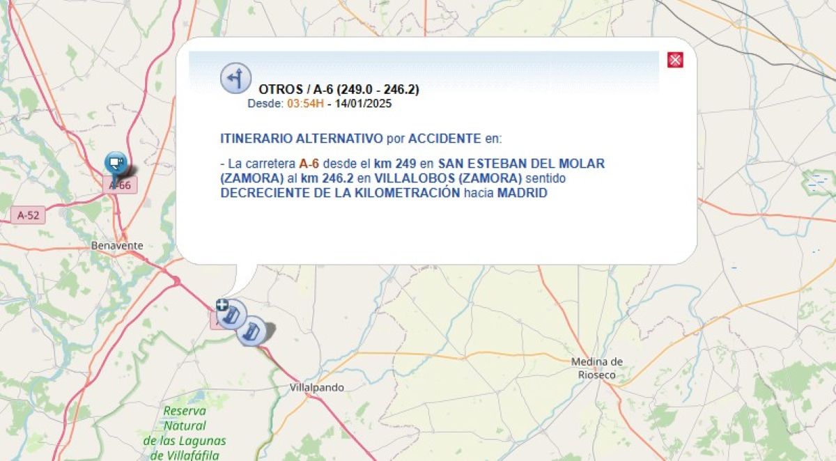 Indicación de la incidencia. Foto: DGT
