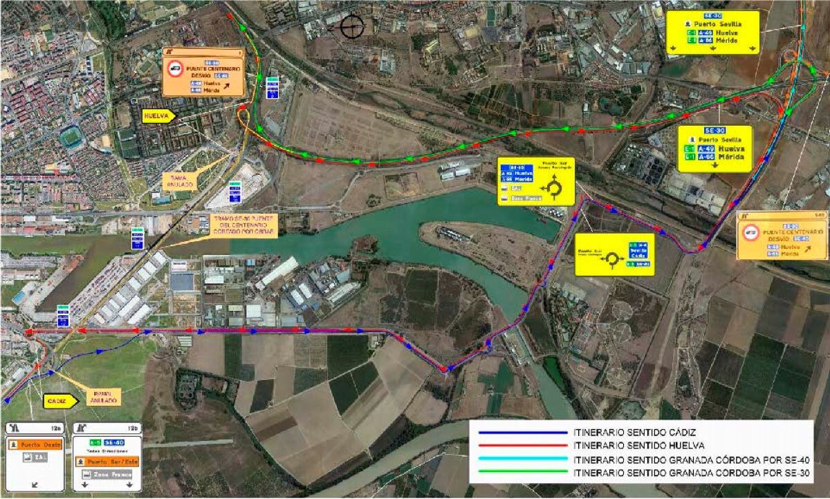 Imagen de las obras en el Puente del Centenario de Sevilla. Foto Ministerio de Transportes