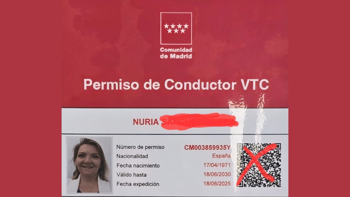 Imagen del permiso de conducir de una conductora de VTC de la Comunidad de Madrid. Fotos: SLT