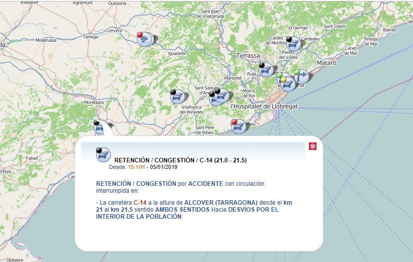 Indicación del accidente ocurrido en Alcover