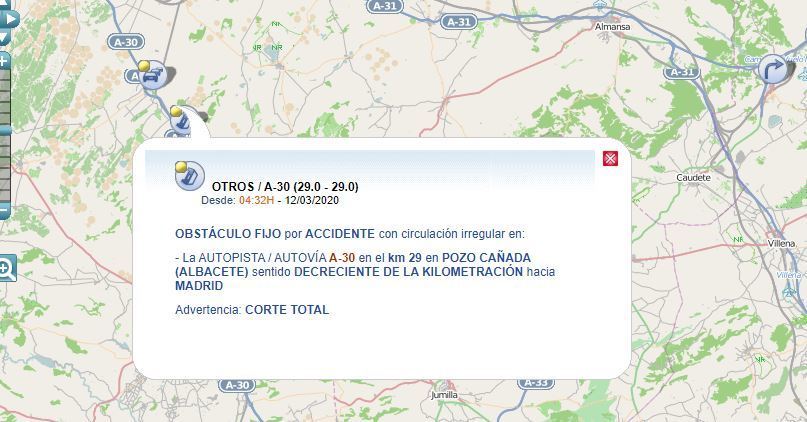 Indicación de la incidencia de la DGT