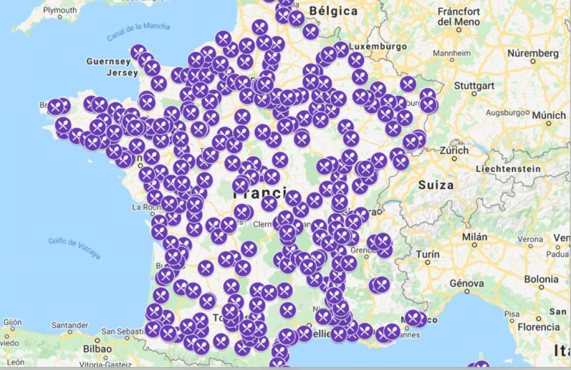 Imagen del mapa de los restaurantes de carretera abiertos en Francia