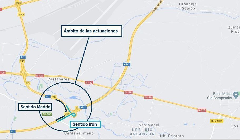 Imagen de la situación de las obras de rehabilitación en la A-1