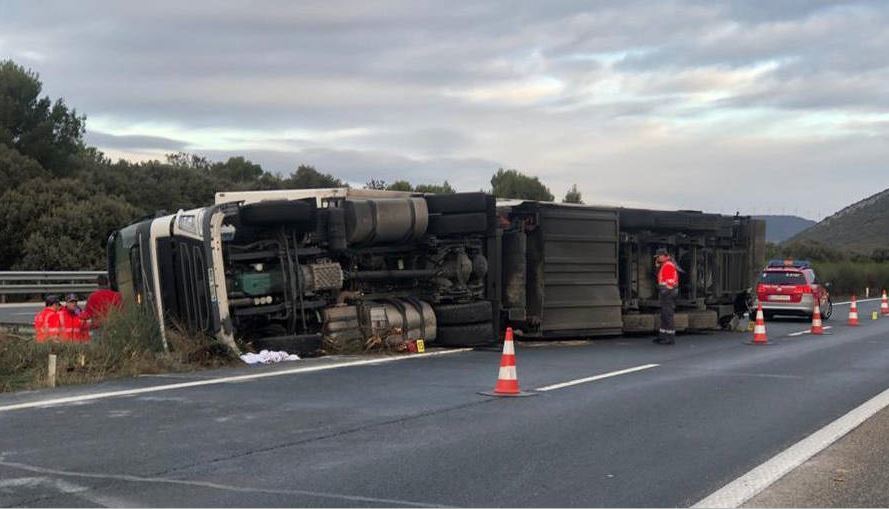 Imagen del camión accidentado