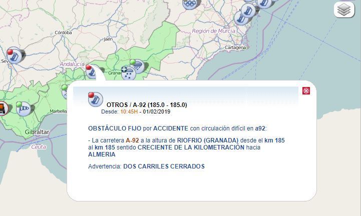 Indicación del lugar del accidente mapa de la DGT