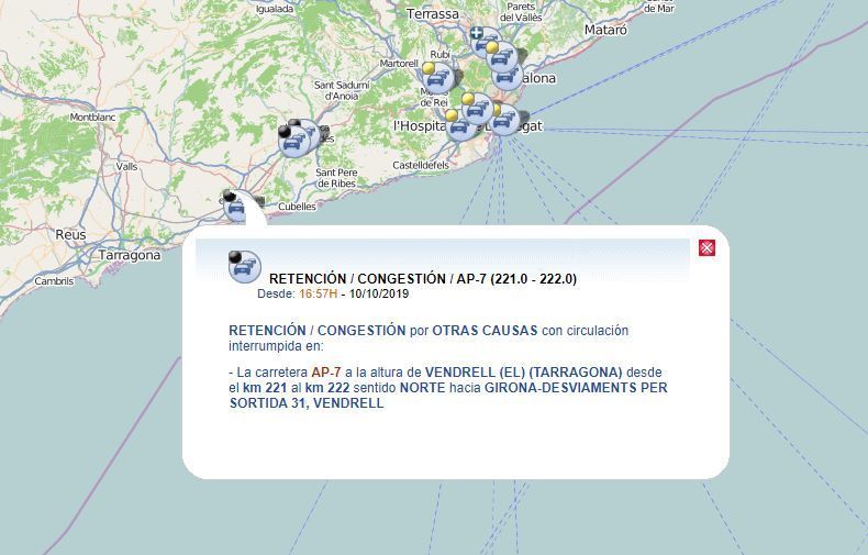 Indicación del corte de la AP-7