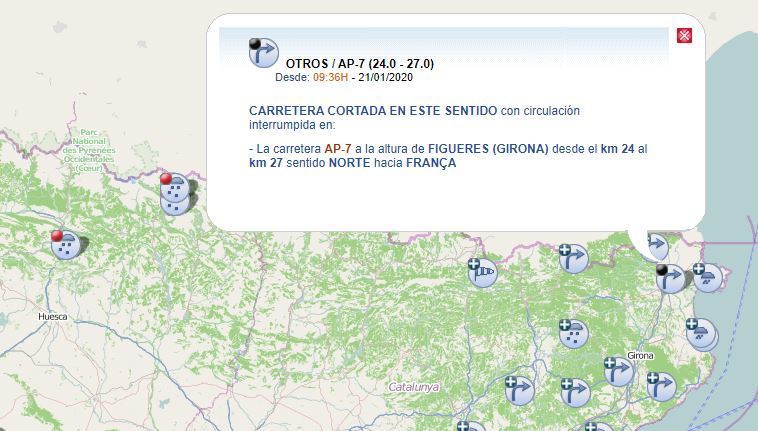 Indicación del corte de la carretera