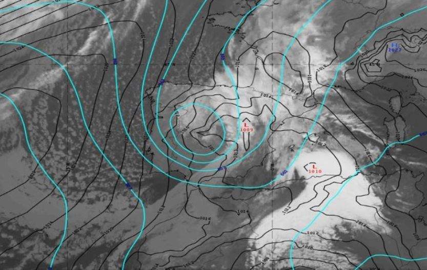 Imagen de la tormenta DANA sobre España