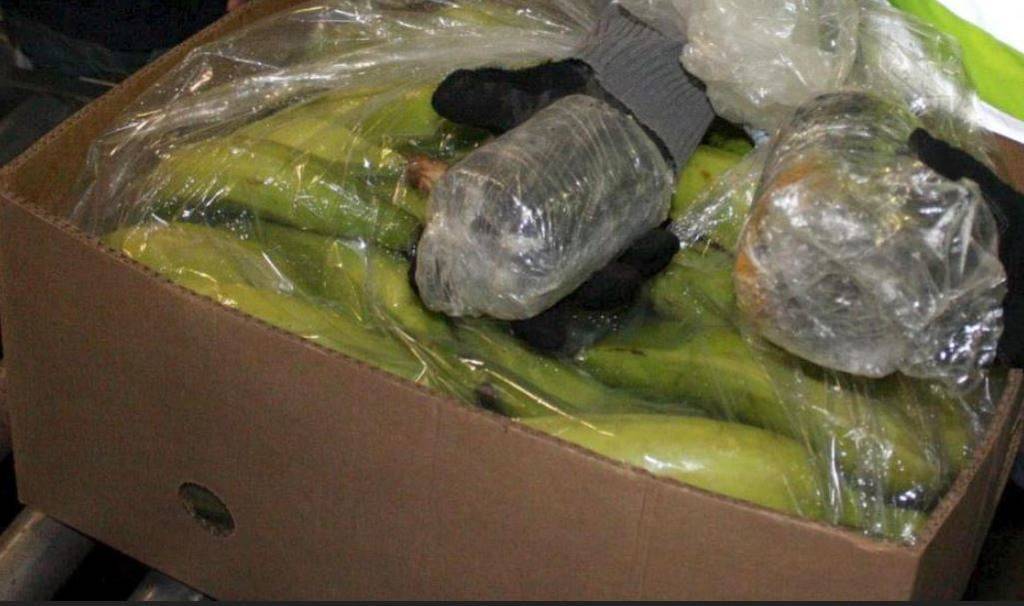 Imagen de cocaína entre plátanos