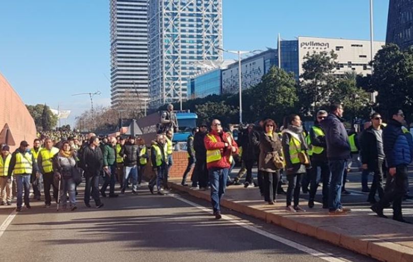 Imagen de la manifestación de los taxistas en Barcelona