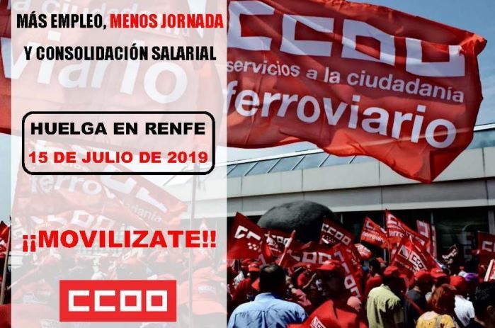 Cartel de la convocatoria de huelga en Renfe de CCOO