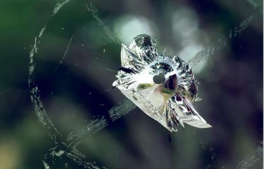 Imagen de un parabrisas roto por impacto