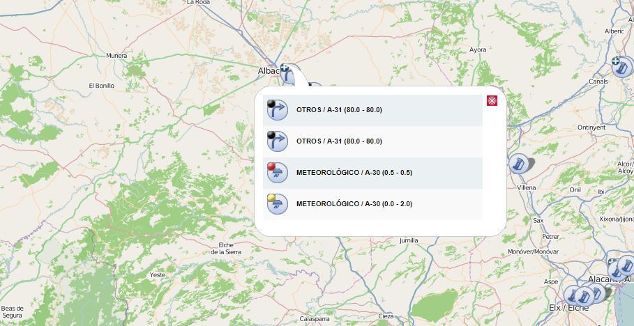 Indicación de las incidencias en la A-31 en Albacete
