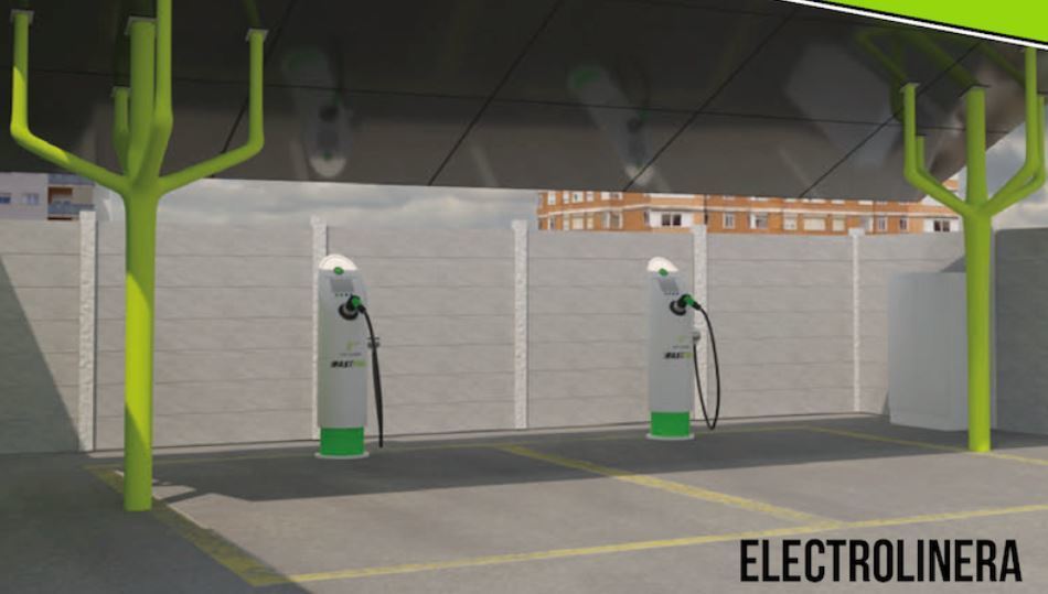 Imagen de una gasolinera de Fast Fuel con recarga eléctrica