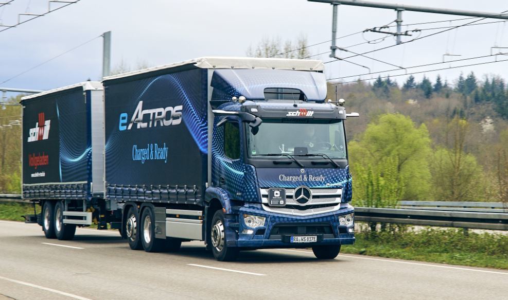 Imagen de los eActros eléctricos con 40 toneladas en las carreteras alemanas