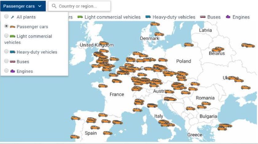 Mapa interactivo que indica las fábricas que están en funcionamiento