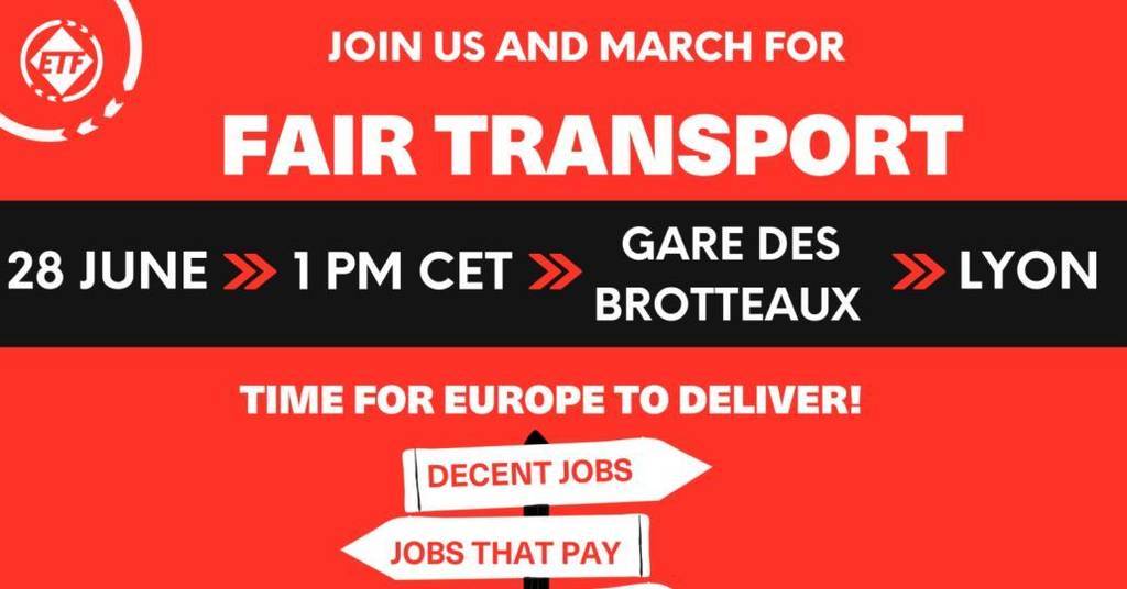 Imagen de la convocatoria de los trabajadores en Lyon por un Transporte Justo