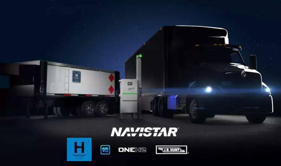 Imagen de la colaboración para camiones de hidrógeno de Navistar, General Motors y OneH2