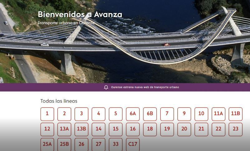 Imagen de la nueva web de transporte urbano de Ourense