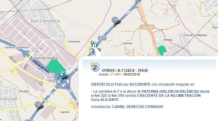 Imagen donde se localiza el accidente en la A-7