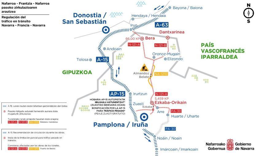 Plano de los desvíos por las obras del túnel de Belate