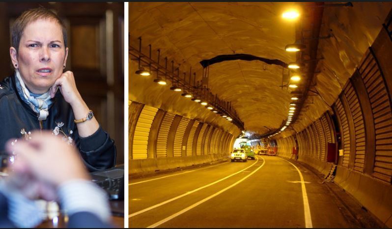 Imagen de la Presidenta de Navarra y del túnel de Belate