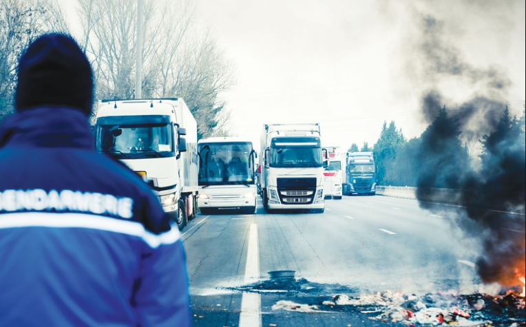 Imagen de una protesta de transportistas franceses.