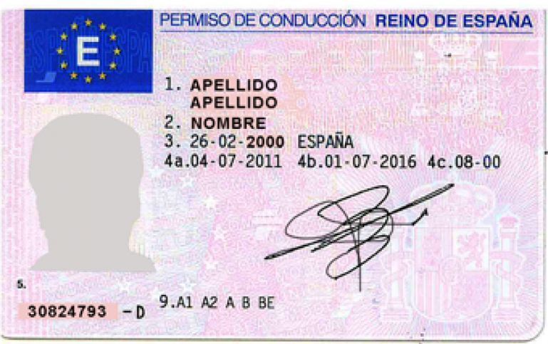 Imagen de un carné de conducir de España
