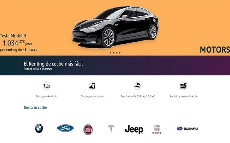 Página renting de coches de Amazon