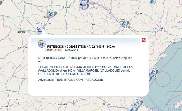 Indicación de la situación de la vía