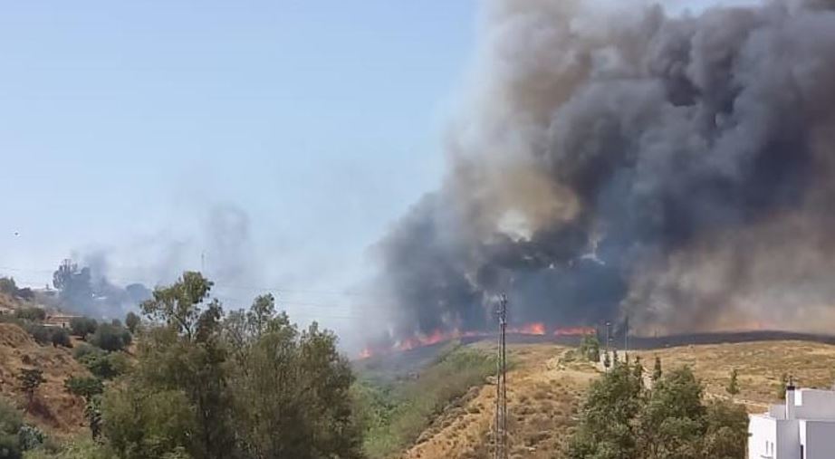 Imagen del incendio en Mijas en la AP-7 reabierta